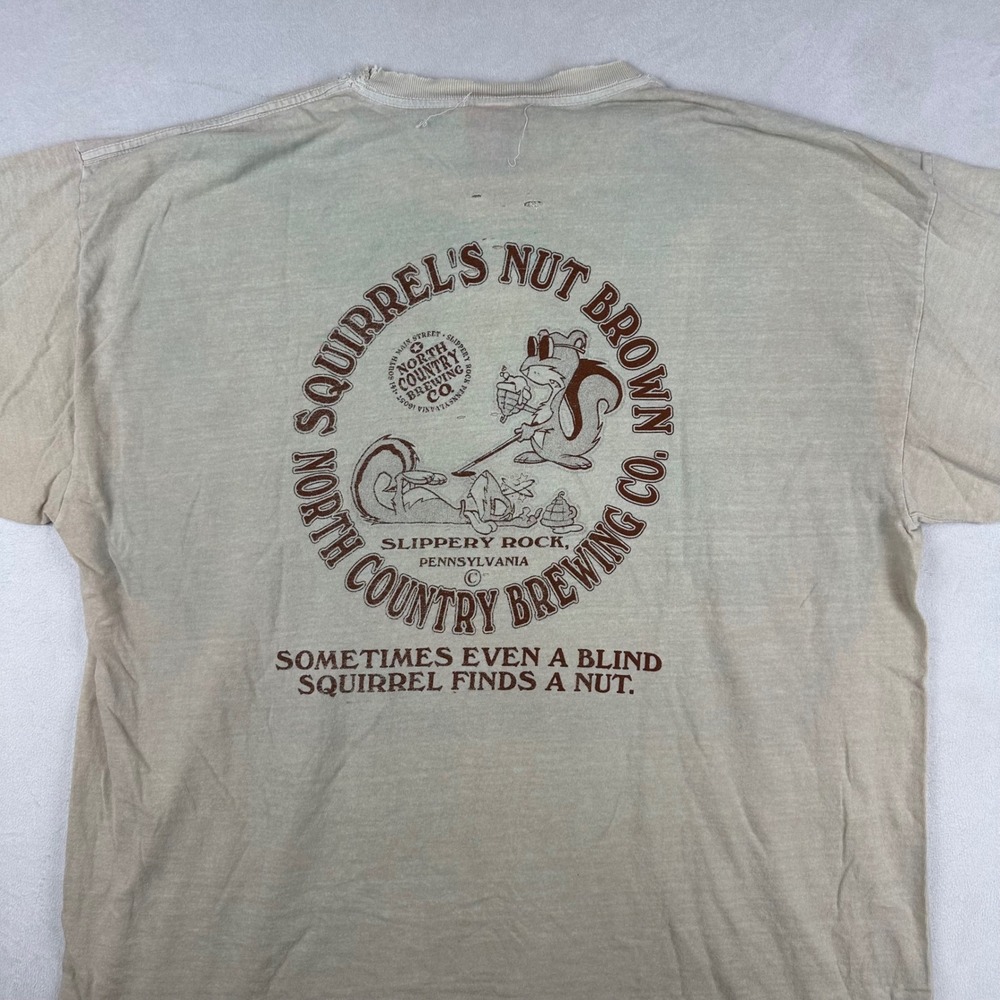 Vintage North Country Brewing Co T Shirt Beer Graphic Distressed Tan XL